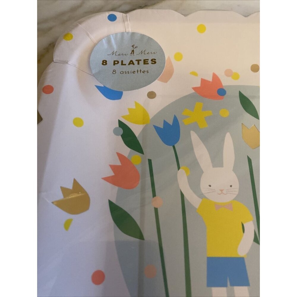 Meri Meri Paper Plates Multicolor Bunny Rabbit Easter Spring Scalloped 8ct - Picture 2 of 5